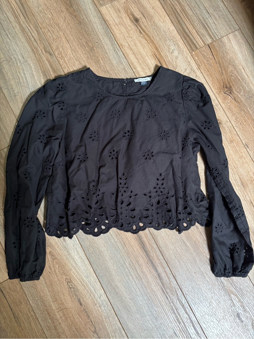 Women’s Black Eyelet Long-Sleeve Top